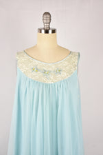 Vintage 1960s Movie Star Ice Blue Penoir Nightgown Set